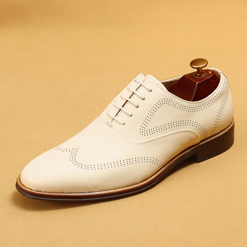 Mens White Leather Brogue Shoes Creamy-white