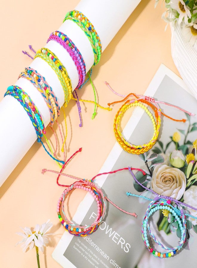 Sureio 24 Pcs Colorful Paracord Braided Friendship Bracelets Woven Beaded Surfer Stretch Kids Bracelet for Back to School Teen Girls Women Party Favors - Image 2
