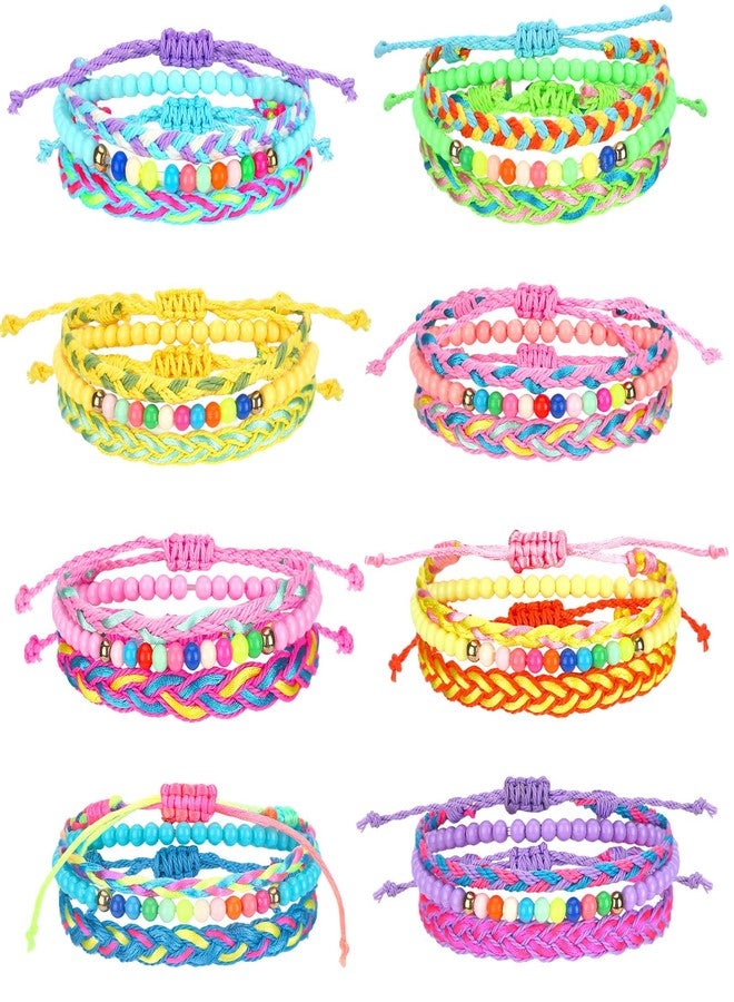 Sureio 24 Pcs Colorful Paracord Braided Friendship Bracelets Woven Beaded Surfer Stretch Kids Bracelet for Back to School Teen Girls Women Party Favors - Image 1
