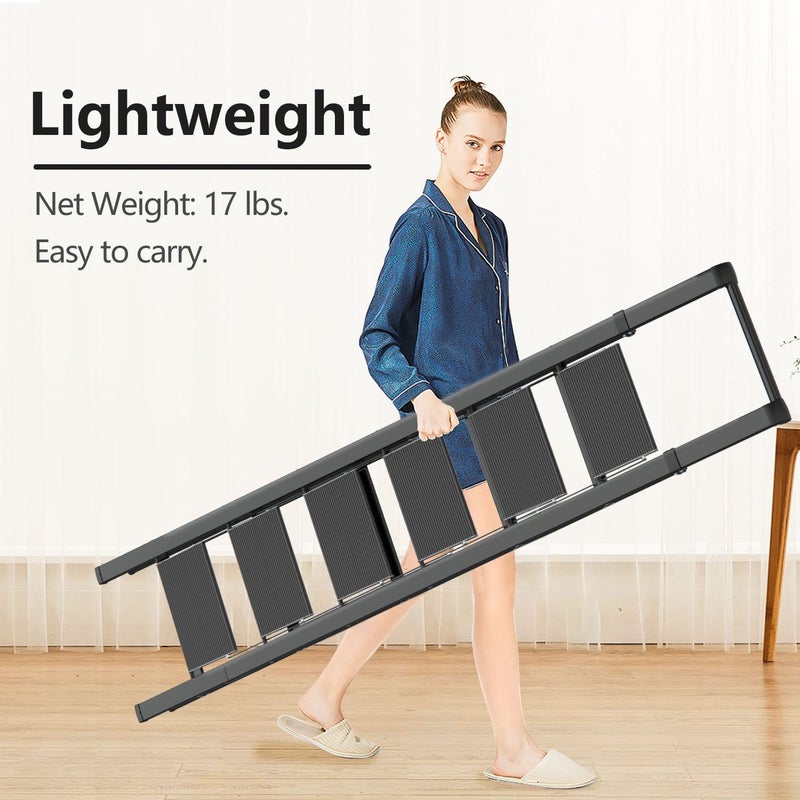 GameGem 6 Step Ladder for 12 Feet High Ceiling, Lightweight Aluminum Folding Step Stool with Convenient Handgrip, Stepladders with Anti-Slip and Wide Pedal for Home Use Space Saving - Black - Image 5
