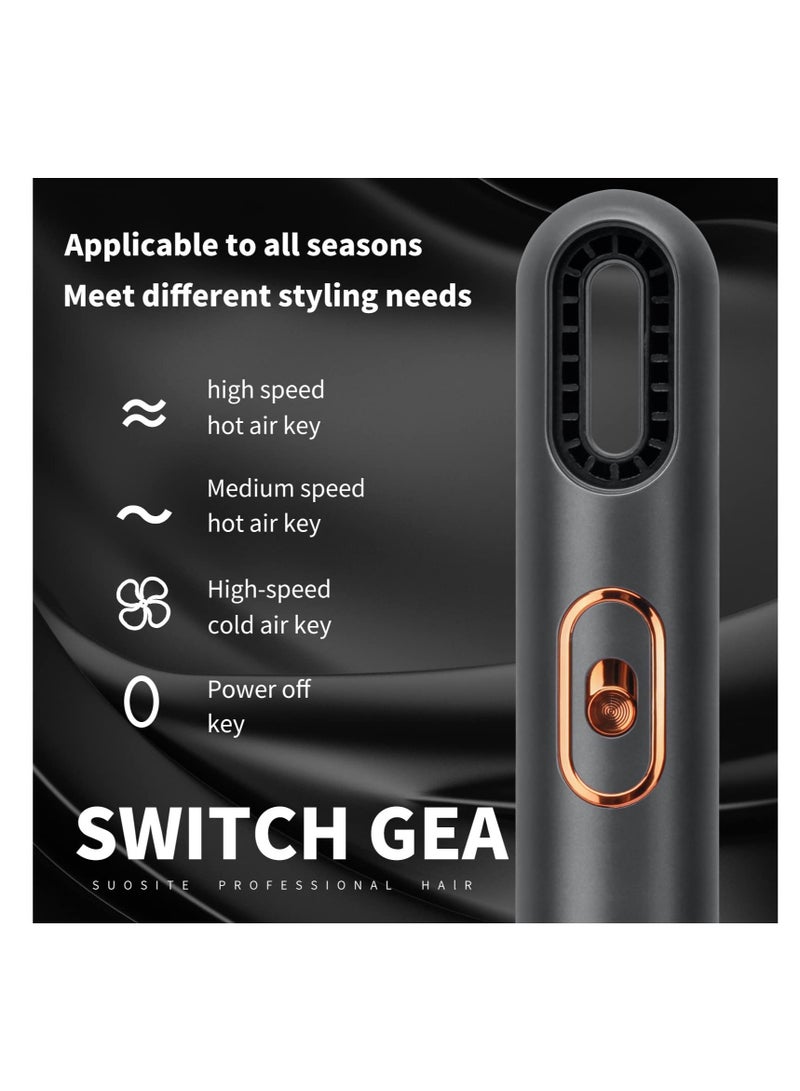 Barakah Hair Dryer with Comb Compact Ionic Blowdryer Portable Travel Blow Dryer Thermostatic Quick Dry Hot and Cold Temperature 3 Wind Speed Adjustable (Grey) - Image 2