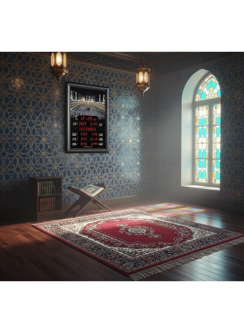 الحرمين ساعة أذان رقمية، 40x30 سم، 5 تنبيهات صلاة، تصميم بيت الله (الكعبة)، تقويم مزدوج – موديل HA-5102B - Image 3