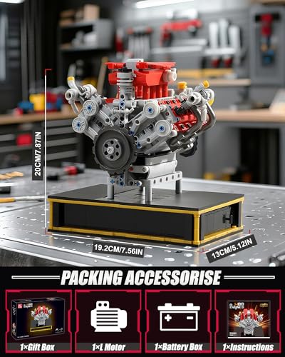 MOCBURIKU Mini V8 Engine Kits That Runs Build Your Own V8 Engine Building Set with Motor and Battery STEM Physical Science Educational Toy for Adults Kids Age 14 1123PCS - Image 5