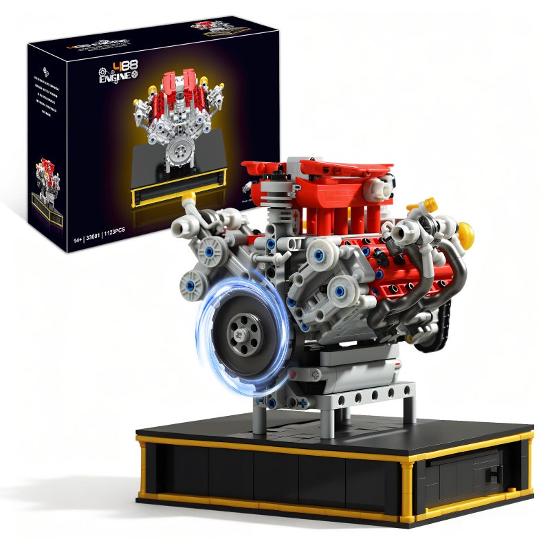 MOCBURIKU Mini V8 Engine Kits That Runs Build Your Own V8 Engine Building Set with Motor and Battery STEM Physical Science Educational Toy for Adults Kids Age 14 1123PCS - Image 3