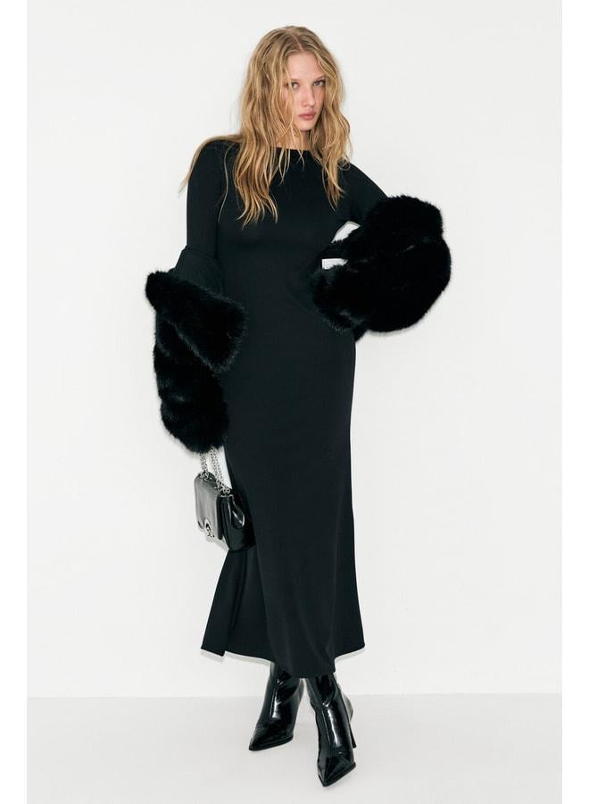 GRIMELANGE NOCHE Women's round neck dress with a transparent back mesh and flexible fabric in black. - Image 2