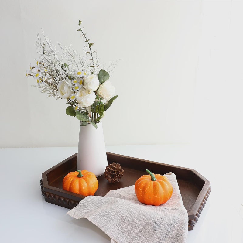 Hrastany Retro Brown Wood Serving Tray with Beads, Farmhouse Decorative Tray for Table Centerpiece, Christmas Wedding Halloween Home Decor - Image 3