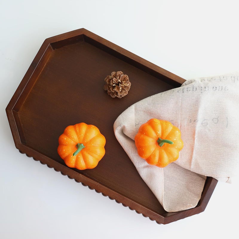 Hrastany Retro Brown Wood Serving Tray with Beads, Farmhouse Decorative Tray for Table Centerpiece, Christmas Wedding Halloween Home Decor - Image 5
