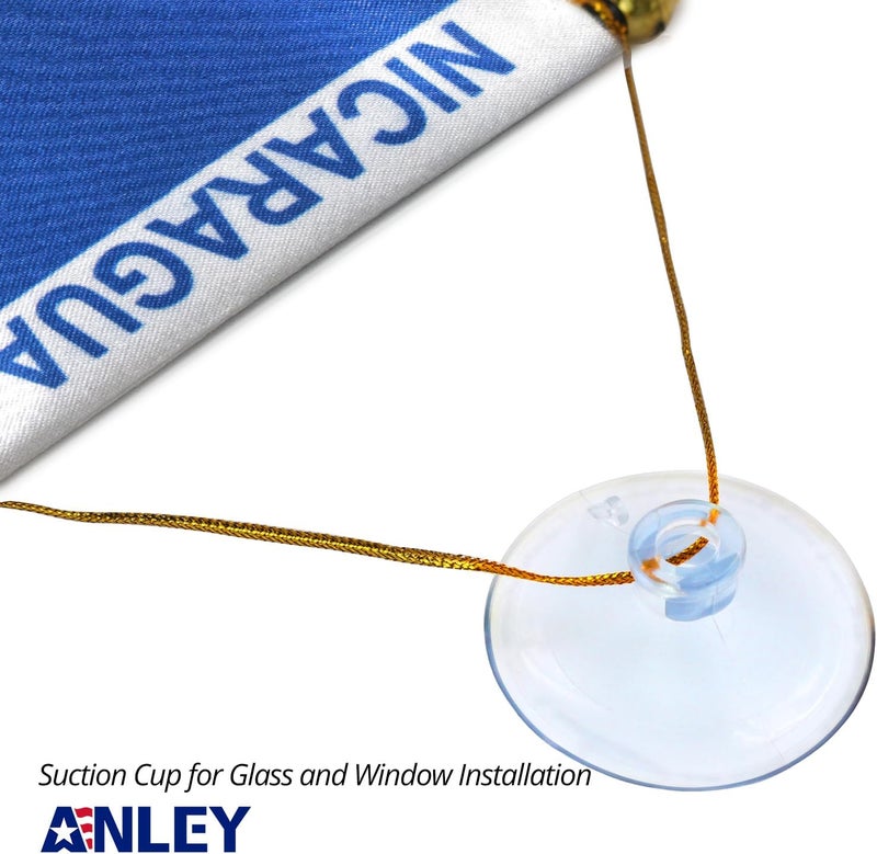 Anley 4 X 6 Inch Nicaragua Fringy Window Hanging Flag - Mini Banner & Car Rearview Mirror Décor - Fringed Nicaraguan Hanging Flag with Suction Cup - Image 3