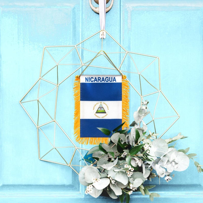 Anley 4 X 6 Inch Nicaragua Fringy Window Hanging Flag - Mini Banner & Car Rearview Mirror Décor - Fringed Nicaraguan Hanging Flag with Suction Cup - Image 5