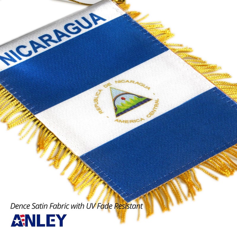 Anley 4 X 6 Inch Nicaragua Fringy Window Hanging Flag - Mini Banner & Car Rearview Mirror Décor - Fringed Nicaraguan Hanging Flag with Suction Cup - Image 4