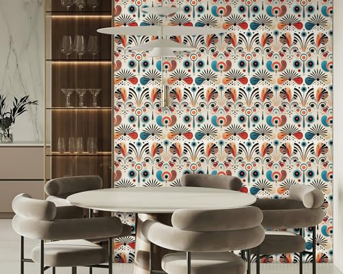 FLFK Boho Vintage Wallpaper Peel and Stick Removable Flower Shape Stripe Wall Mural for Living Room, Bedroom, Kitchen, Office, Apartment Decor 16"x64" - Image 5