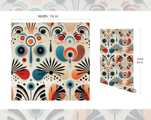 FLFK Boho Vintage Wallpaper Peel and Stick Removable Flower Shape Stripe Wall Mural for Living Room, Bedroom, Kitchen, Office, Apartment Decor 16"x64" - Image 2