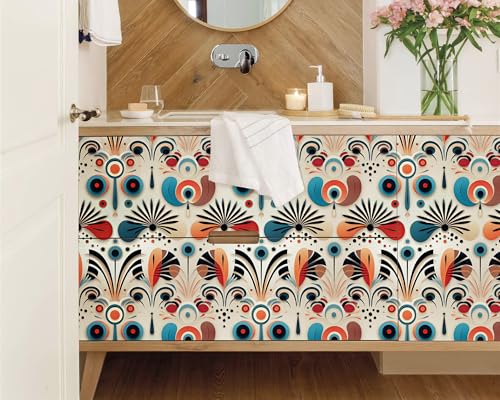 FLFK Boho Vintage Wallpaper Peel and Stick Removable Flower Shape Stripe Wall Mural for Living Room, Bedroom, Kitchen, Office, Apartment Decor 16"x64" - Image 3
