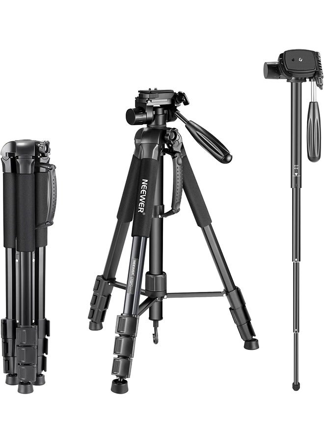 Neewer NEEWER Portable Aluminum Alloy Camera 2 in 1 Tripod Monopod Max. 70"/177cm with 3 Way Swivel Pan Head and Carrying Bag for DSLR, DV Video Camcorder  - Image 1