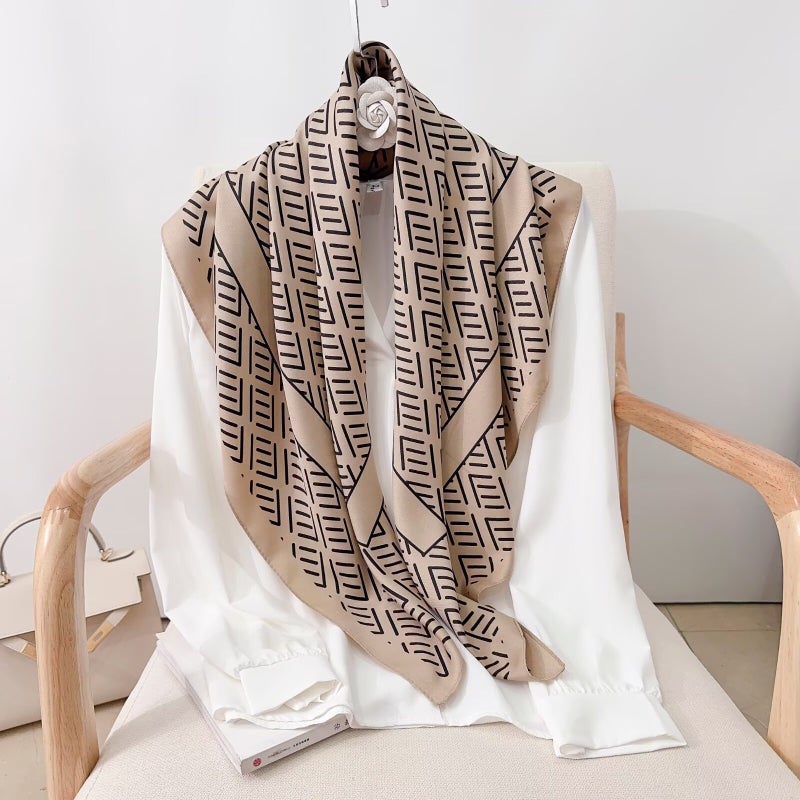 Geometric Twill Silk Headscarf, and Style Large Square Scarf, Fashionable Wholesale Hijab, Head Wrap, Silk Scarf Decoration - Image 4