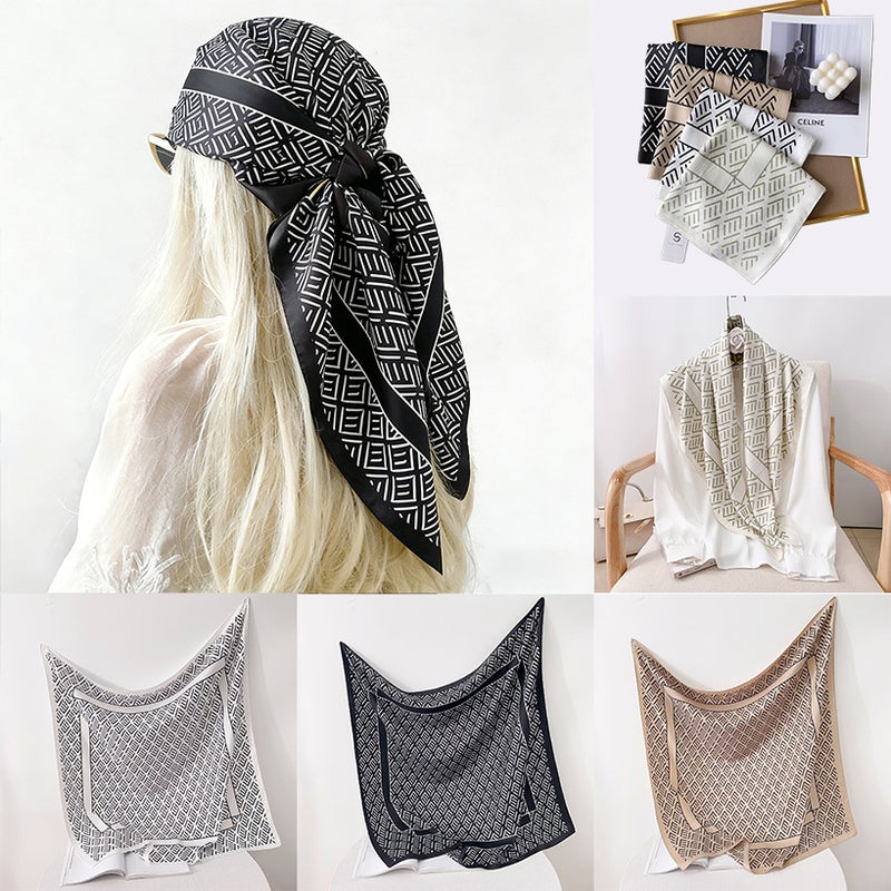 Geometric Twill Silk Headscarf, and Style Large Square Scarf, Fashionable Wholesale Hijab, Head Wrap, Silk Scarf Decoration - Image 2