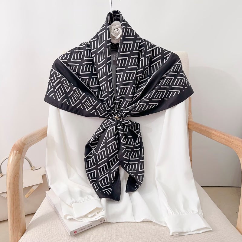 Geometric Twill Silk Headscarf, and Style Large Square Scarf, Fashionable Wholesale Hijab, Head Wrap, Silk Scarf Decoration - Image 3