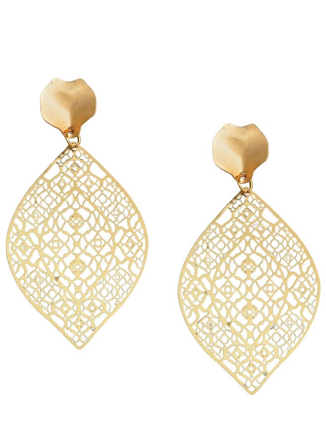 Just Peachy Just Peachy Gold-Plated Filigree Contemporary Drop Earrings, Elegant Intricate Design with Luxurious Gold Finish, Perfect for Special Occasions or Everyday Wear ? Lightweight and Comfortable  - Image 1