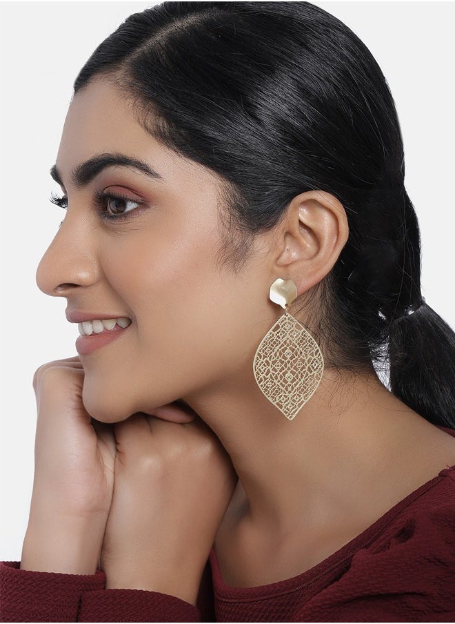Just Peachy Just Peachy Gold-Plated Filigree Contemporary Drop Earrings, Elegant Intricate Design with Luxurious Gold Finish, Perfect for Special Occasions or Everyday Wear ? Lightweight and Comfortable  - Image 2