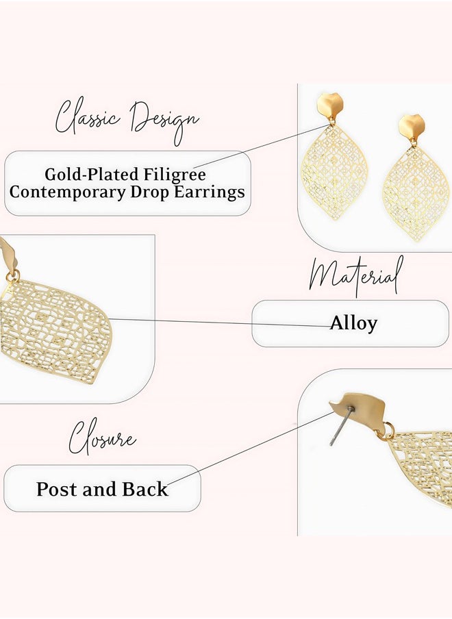 Just Peachy Just Peachy Gold-Plated Filigree Contemporary Drop Earrings, Elegant Intricate Design with Luxurious Gold Finish, Perfect for Special Occasions or Everyday Wear ? Lightweight and Comfortable  - Image 4