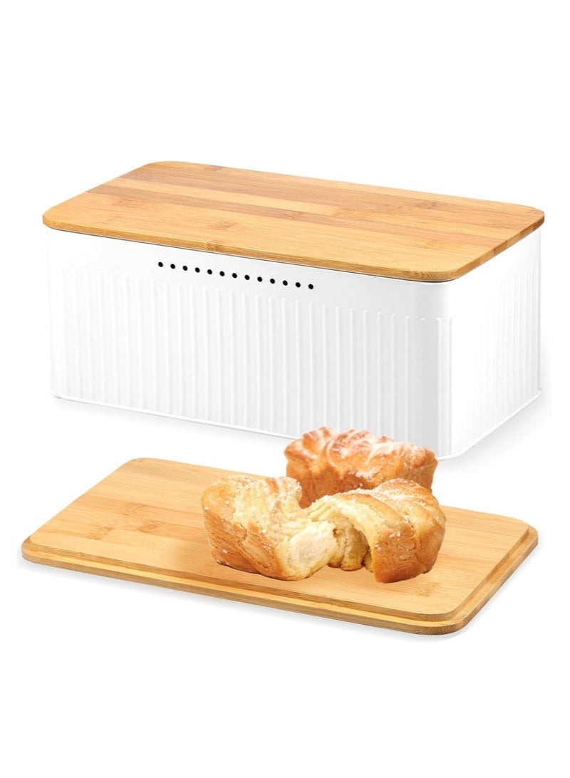 Arabest Modern Metal Bread Box with Bamboo Lid, Bread Storage Container, 13×7×5.3 Inch Bread Storage Container for Kitchen Counter, Bread Keeper for Homemade Bread, Bagel, Muffins, Rolls - Image 1