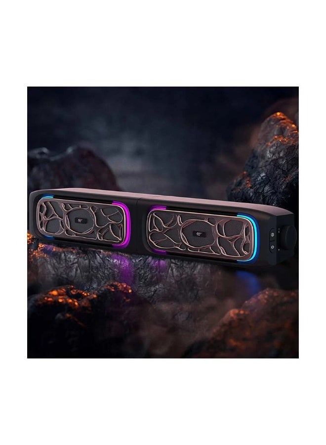 هافيت مكبر صوت ستيريو SK215 RGB للكمبيوتر - مكبران صوتيان 2.5 بوصة، 6 واط RMS، نطاق تردد 20 هرتز - 20 كيلو هرتز، يعمل بمنفذ USB، مزود بمنفذ 3.5 ملم وبلوتوث 5.3، 7 أوضاع إضاءة RGB، مكبر صوت مكتبي صغير الحجم للألعاب، أسود | HVSPK-SK215-BO - Image 4