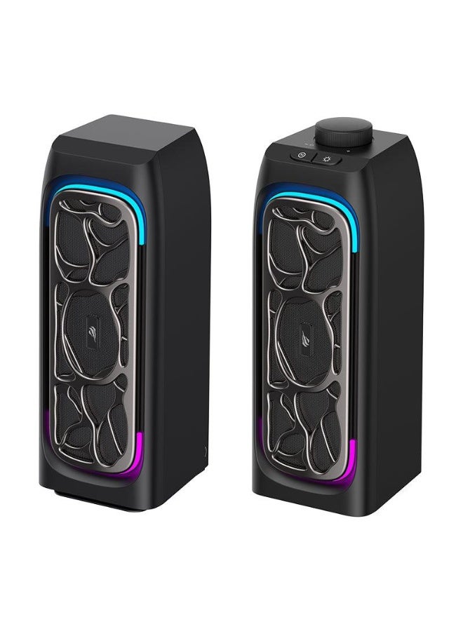 هافيت مكبر صوت ستيريو SK215 RGB للكمبيوتر - مكبران صوتيان 2.5 بوصة، 6 واط RMS، نطاق تردد 20 هرتز - 20 كيلو هرتز، يعمل بمنفذ USB، مزود بمنفذ 3.5 ملم وبلوتوث 5.3، 7 أوضاع إضاءة RGB، مكبر صوت مكتبي صغير الحجم للألعاب، أسود | HVSPK-SK215-BO - Image 2
