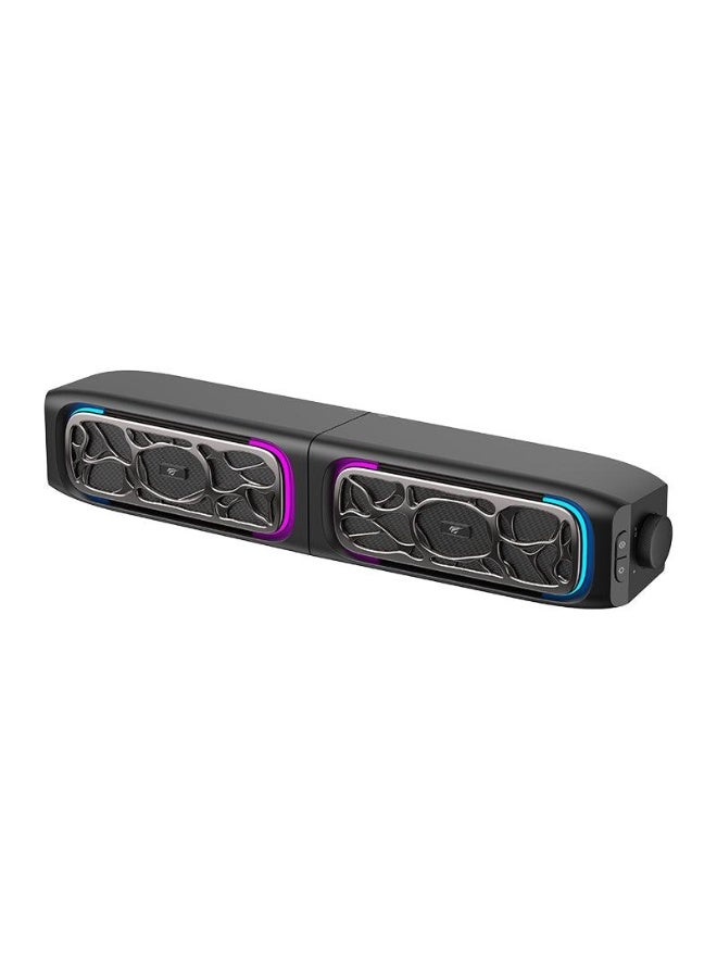 هافيت مكبر صوت ستيريو SK215 RGB للكمبيوتر - مكبران صوتيان 2.5 بوصة، 6 واط RMS، نطاق تردد 20 هرتز - 20 كيلو هرتز، يعمل بمنفذ USB، مزود بمنفذ 3.5 ملم وبلوتوث 5.3، 7 أوضاع إضاءة RGB، مكبر صوت مكتبي صغير الحجم للألعاب، أسود | HVSPK-SK215-BO - Image 1
