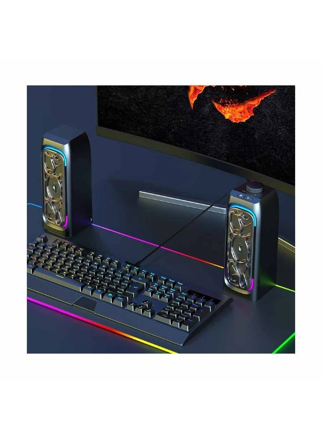 هافيت مكبر صوت ستيريو SK215 RGB للكمبيوتر - مكبران صوتيان 2.5 بوصة، 6 واط RMS، نطاق تردد 20 هرتز - 20 كيلو هرتز، يعمل بمنفذ USB، مزود بمنفذ 3.5 ملم وبلوتوث 5.3، 7 أوضاع إضاءة RGB، مكبر صوت مكتبي صغير الحجم للألعاب، أسود | HVSPK-SK215-BO - Image 5