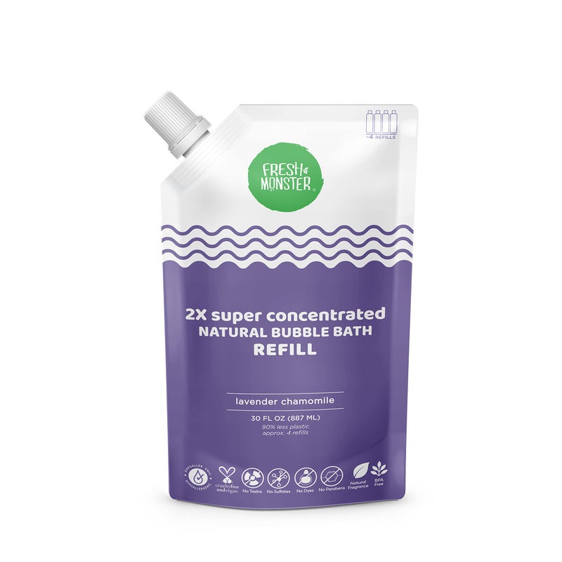 Fresh Monster Fresh Monster Kids Bubble Bath, 2X Super Concentrated Bubble Bath for Kids, Hypoallergenic, Calming Lavender (30oz Refill Pouch) 