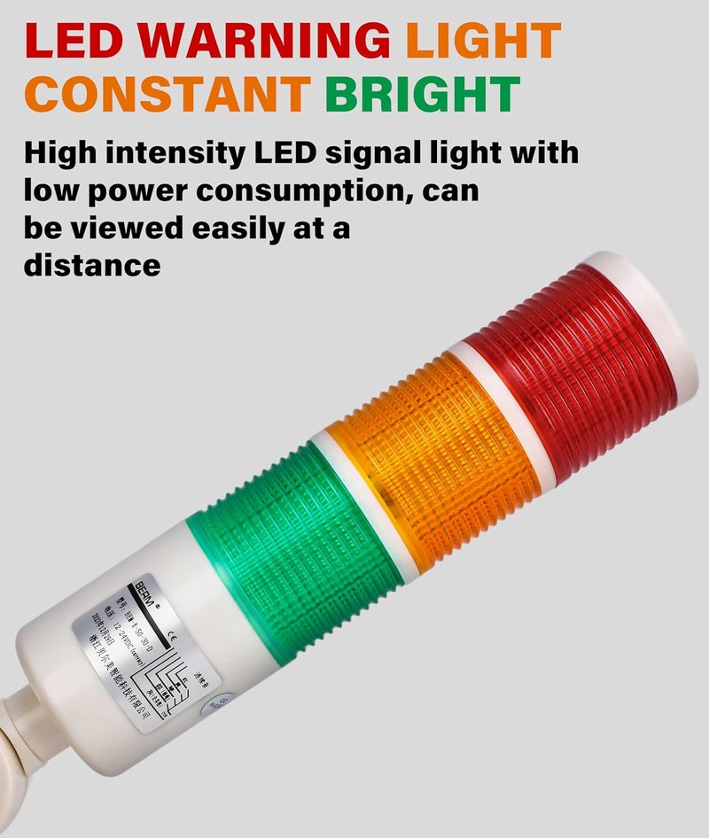Jectse LED Warning Light,Industrial Red/Orange/Green CNC Machine Indicator Alarm Tower Stack with Buzzer Sound for Machine Tools, Mechanical Equipment 24VDC - Image 3