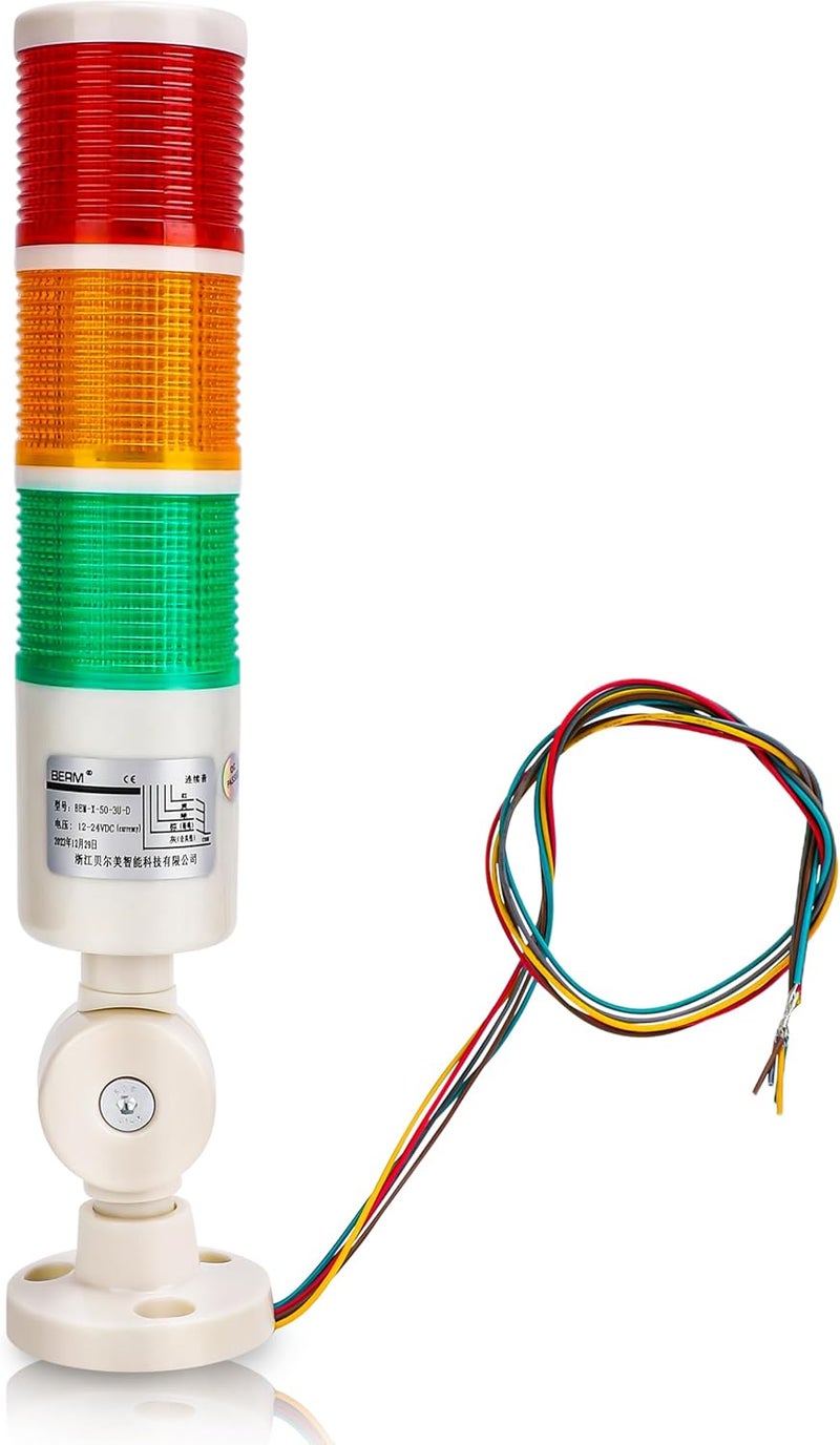 Jectse LED Warning Light,Industrial Red/Orange/Green CNC Machine Indicator Alarm Tower Stack with Buzzer Sound for Machine Tools, Mechanical Equipment 24VDC - Image 1