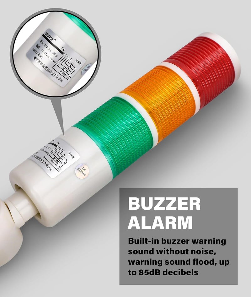 Jectse LED Warning Light,Industrial Red/Orange/Green CNC Machine Indicator Alarm Tower Stack with Buzzer Sound for Machine Tools, Mechanical Equipment 24VDC - Image 5