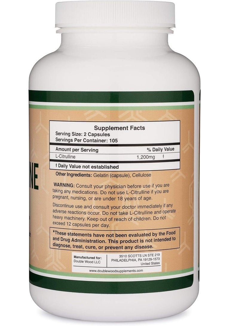 Double Wood Supplements L Citrulline  Muscle Recovery Supplement to Improve Muscle 1200mg 210 Capsules 105 Days supply - Image 2