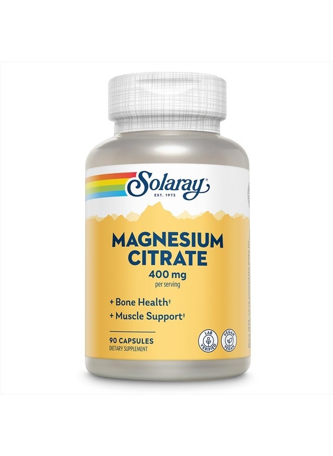 Solaray Solaray Magnesium Citrate 400mg - Bone Strength, Muscle Recovery, and Digestion Support - Herbal Base - Vegan, Lab Verified, 60-Day Money-Back Guarantee - 30 Servings, 90 VegCaps  - Image 1