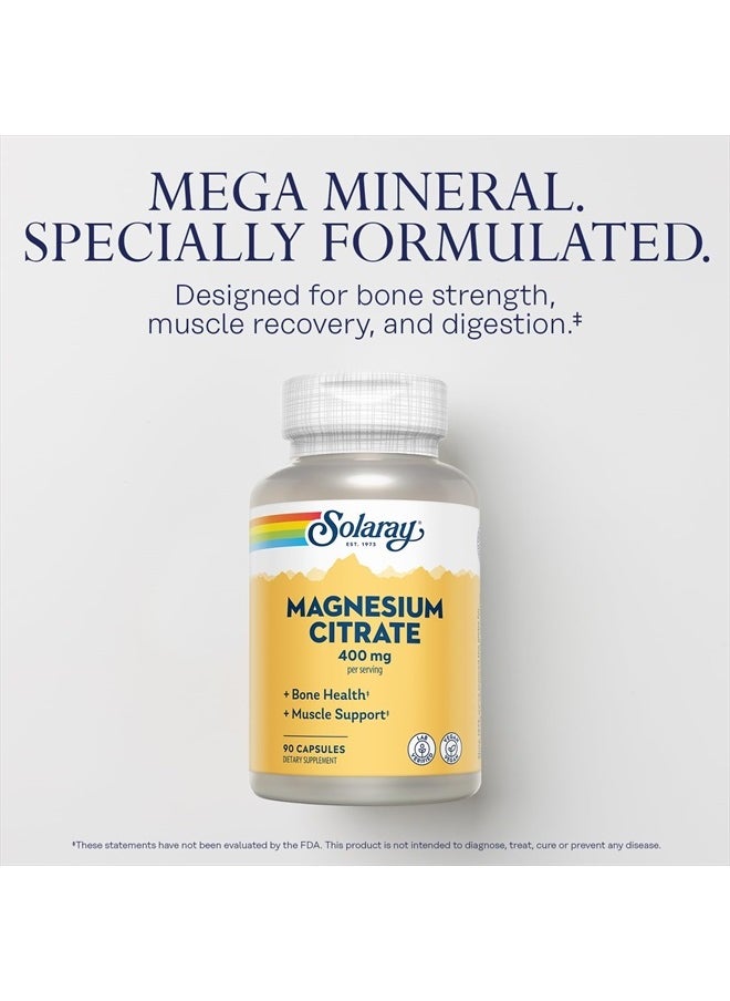 Solaray Solaray Magnesium Citrate 400mg - Bone Strength, Muscle Recovery, and Digestion Support - Herbal Base - Vegan, Lab Verified, 60-Day Money-Back Guarantee - 30 Servings, 90 VegCaps  - Image 3