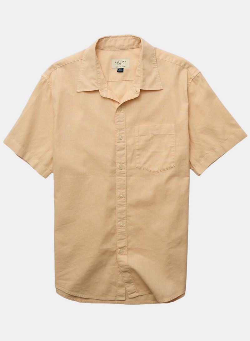American Eagle AE Linen-Blend Short-Sleeve Button-Up Shirt - Image 3