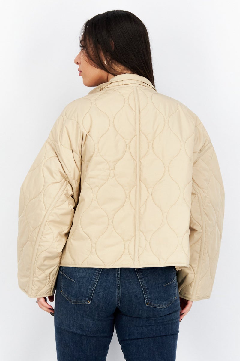 NA-KD Women Plain Puffer Jacket, Beige  - Image 2
