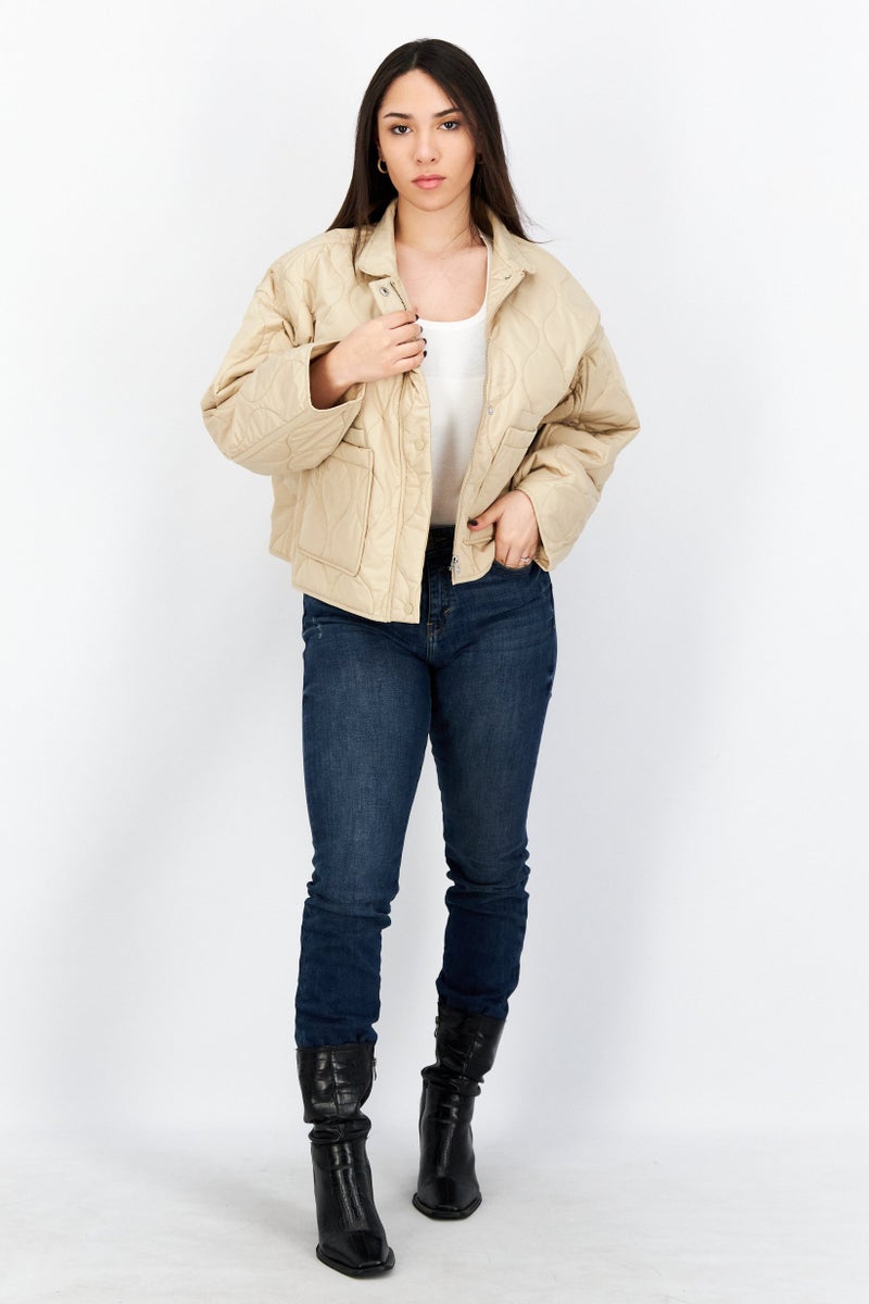 NA-KD Women Plain Puffer Jacket, Beige  - Image 3