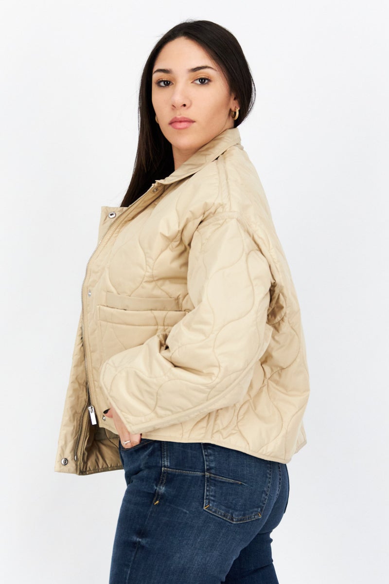 NA-KD Women Plain Puffer Jacket, Beige  - Image 4