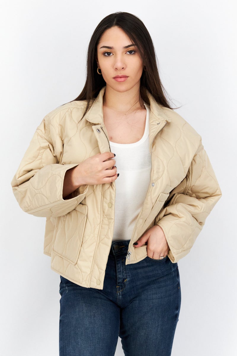 NA-KD Women Plain Puffer Jacket, Beige  - Image 1