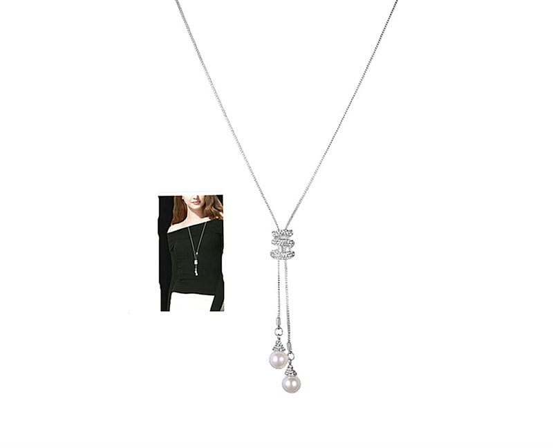 Sither Cathercing Spiral Pearl Pendant Long Necklace for Women Sweater Chain Statement Necklace Choker Adjustable Elegant Jewelry Crystal Accessories Dressy Collocation Winter Evening Party Wedding - Image 1