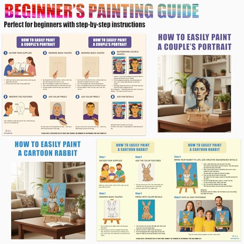 AOTEMOON 2 Pack Painting Set for Couples or Family Groups, 62 PCS Paint Set with 2 Table Easels,24 Acrylic Paints,6 Pre-Drawn & Blank Canvases for Painting,24 Brushes,2 Pencils,2 Palettes and Painting Guides - Image 3