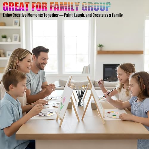 AOTEMOON 2 Pack Painting Set for Couples or Family Groups, 62 PCS Paint Set with 2 Table Easels,24 Acrylic Paints,6 Pre-Drawn & Blank Canvases for Painting,24 Brushes,2 Pencils,2 Palettes and Painting Guides - Image 5