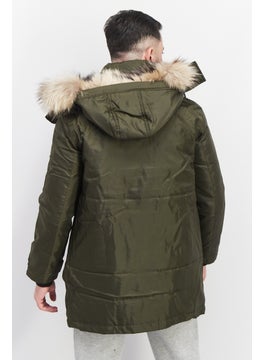 Jack Jones Men Faux Fur Hooded Long Sleeve Parka Jacket, Olive Green  - Image 3