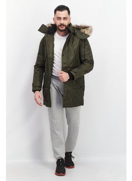 Jack Jones Men Faux Fur Hooded Long Sleeve Parka Jacket, Olive Green  - Image 4