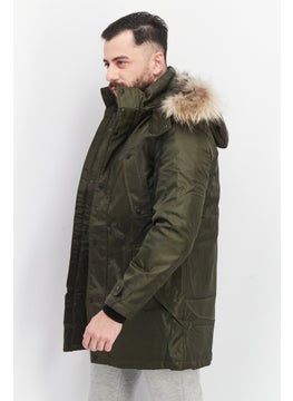 Jack Jones Men Faux Fur Hooded Long Sleeve Parka Jacket, Olive Green  - Image 2