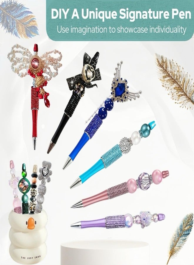 KUNHEHO 12Pcs Beadable Pens Bulk Diamond Ballpoint Pens Multicolor Retractable Writing Pens Bead Pens DIY Focal Beads Pens Making Kit Gifts for School Office Teacher Staff Students - Image 4
