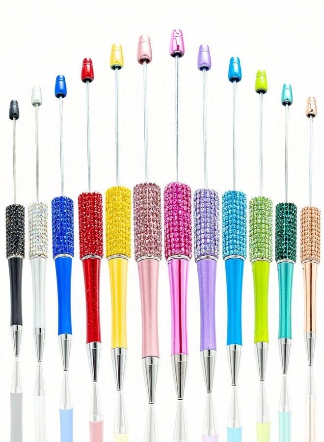 KUNHEHO 12Pcs Beadable Pens Bulk Diamond Ballpoint Pens Multicolor Retractable Writing Pens Bead Pens DIY Focal Beads Pens Making Kit Gifts for School Office Teacher Staff Students - Image 1