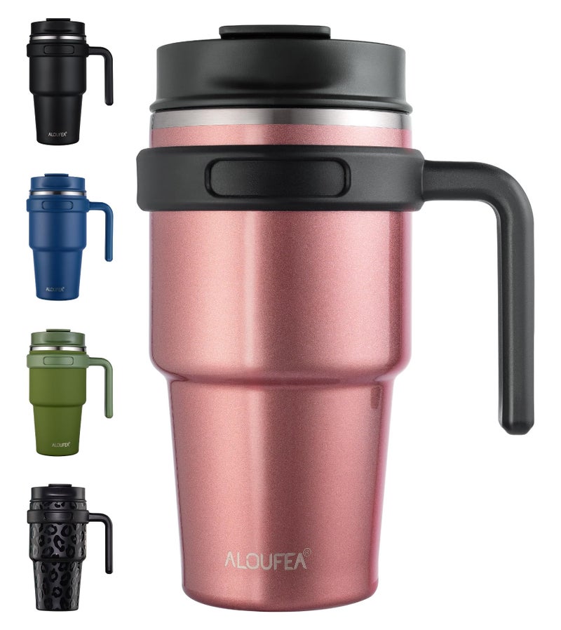 ALOUFEA 20 oz Insulated Coffee Mug Tumbler with Handle, Stainless Steel Travel Mug Tumbler with Lid and Straw,Double Wall Vacuum Leak Proof Ice Coffee Thermal Cup, Rose Gold - Image 1